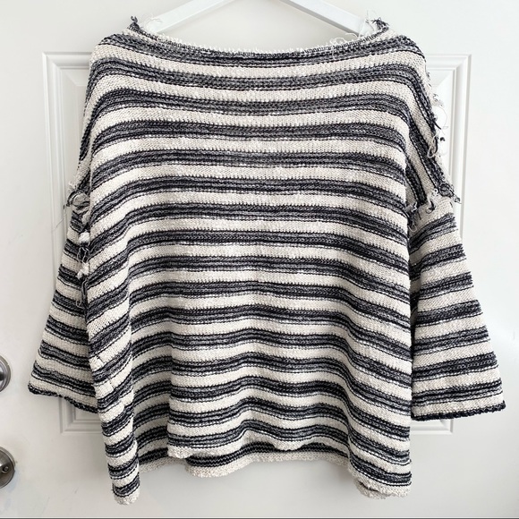 Free People Striped Spells Trouble Oversized V-neck Knit Top - Picture 6 of 8